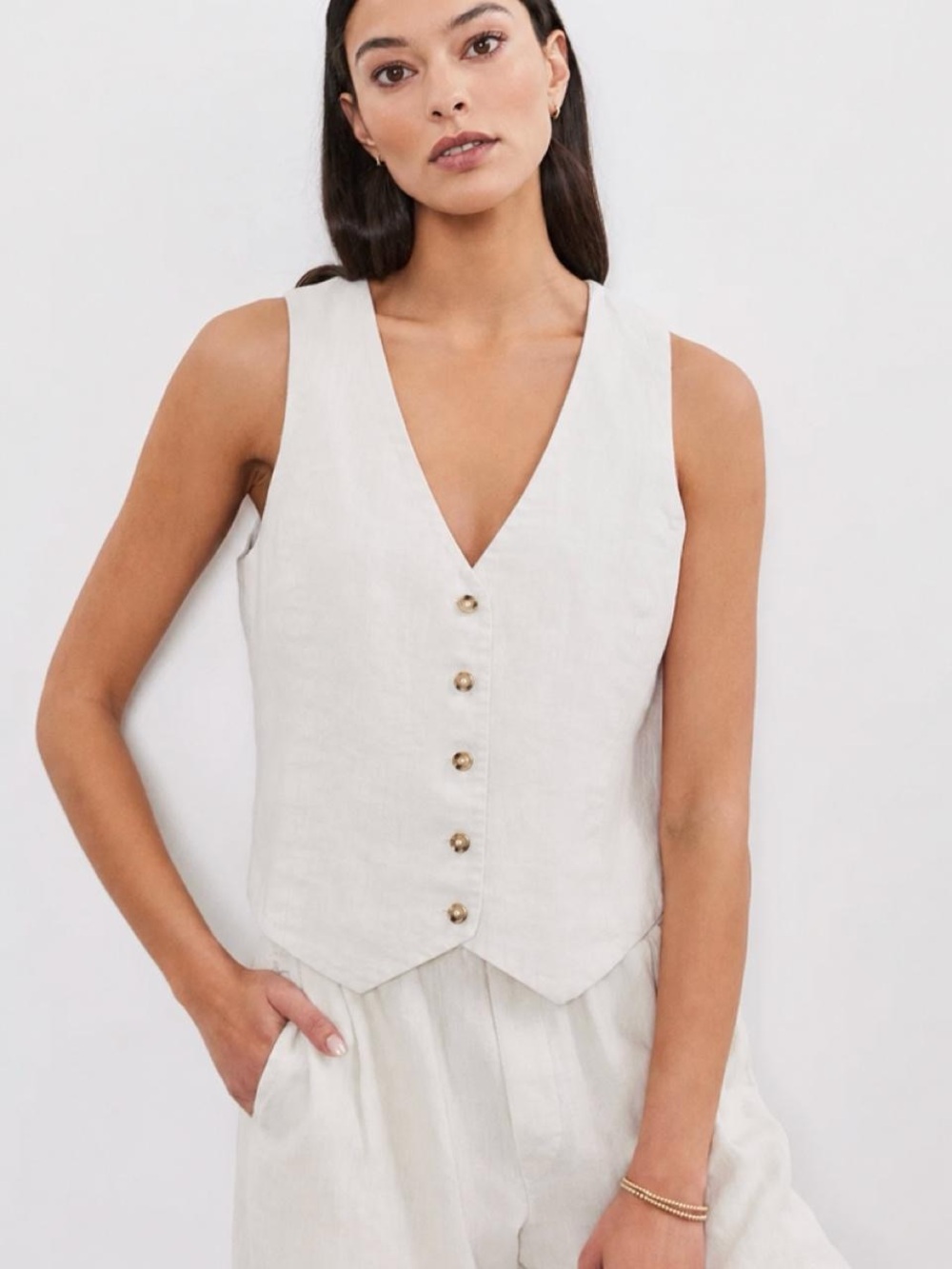 TWO J.Crew Linen V-Neck Button Vests in Black & White